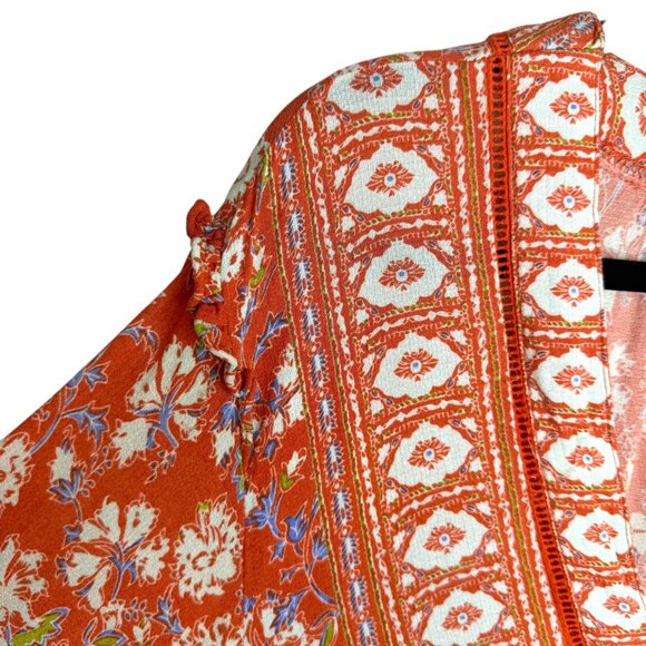 C&C California Orange, cream & blue Boho floral patterned Top Size Medium - Picture 7 of 15